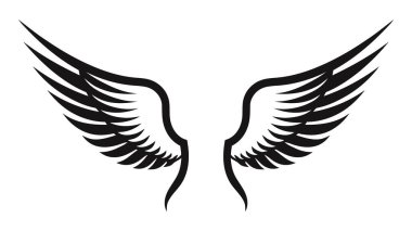 Melek kanatları, kuş kanatları, çizgi film el çizimleri, vektör çizimleri. Logo, simge.