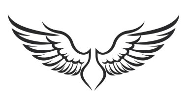 Melek kanatları, kuş kanatları, çizgi film el çizimleri, vektör çizimleri. Logo, simge.