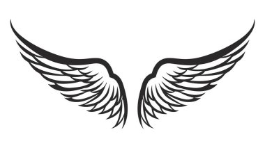 Melek kanatları, kuş kanatları, çizgi film el çizimleri, vektör çizimleri. Logo, simge.