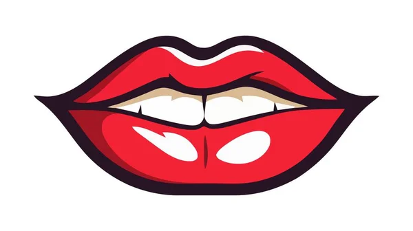Lábios Femininos Vermelhos Isolados Fundo Branco Ilustração Vetorial —  Vetores de Stock