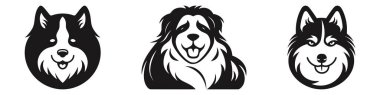 Şirin köpek koleksiyonu. Köpek logosu, ikon. Vektör illüstrasyonu beyaz arkaplanda izole edildi