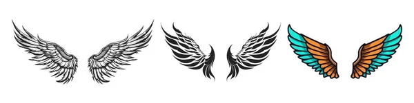 Vleugelpictogrammen Vleugels Badges Verzamel Vleugels Badges Vectorillustratie — Stockvector