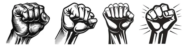 Mãos Fechadas Poder Ícone Força Logotipo Vector Punho Ilustração Fundo — Vetor de Stock