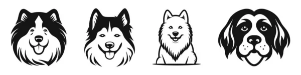 Коллекция Милых Собак Логотип Собаки Значок Векторная Иллюстрация Белом Фоне — стоковый вектор