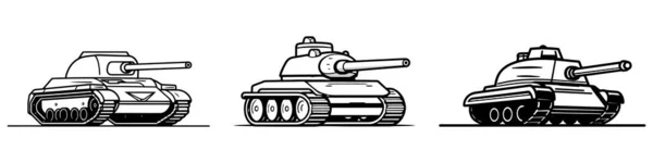 Tank Simgesi Ayarlandı Silah Savaş Ordu Sembolü Askeri Bilgi Web — Stok Vektör
