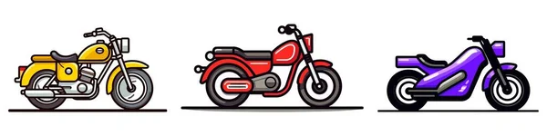 Juego Motos Motocicletas Scooters Conjunto Vectores Sobre Fondo Blanco — Archivo Imágenes Vectoriales