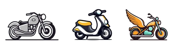 Ensemble Moto Motos Scooters Ensemble Vectoriel Sur Fond Blanc — Image vectorielle