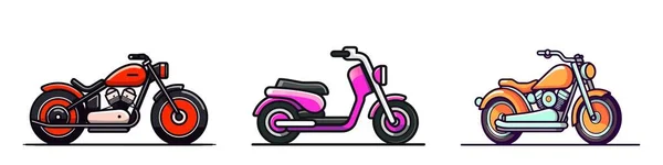 Jogo Motos Motocicletas Scooters Conjunto Vetores Sobre Fundo Branco — Vetor de Stock
