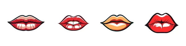 红色嘴唇集合 妇女嘴唇在白色背景下分离的矢量图解 — 图库矢量图片