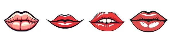 赤い唇のコレクション 女性の唇のベクトルイラスト白地に隔離 — ストックベクタ