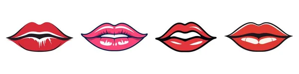 Red Lips Collection Vector Illustration Woman Lips Isolated White Background — Stock Vector