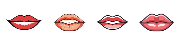 Rode Lippen Collectie Vector Illustratie Van Lippen Van Vrouw Geïsoleerd — Stockvector