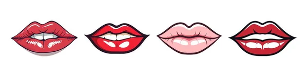 Rode Lippen Collectie Vector Illustratie Van Lippen Van Vrouw Geïsoleerd — Stockvector