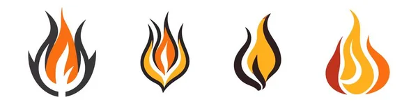 Tűz Lángok Logó Ikon Készlet Elszigetelt Fehér Háttér — Stock Vector