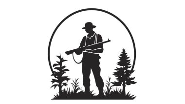 Avlanma ve balıkçılık ikonu, logo. Beyaz arkaplanda vektör illüstrasyonu