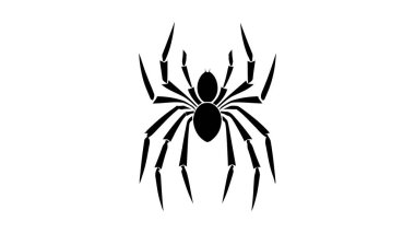 Örümcek siyah ikonu, logo. Vektör illüstrasyonu beyaz arkaplanda izole edildi.