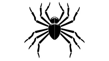 Örümcek siyah ikonu, logo. Vektör illüstrasyonu beyaz arkaplanda izole edildi.