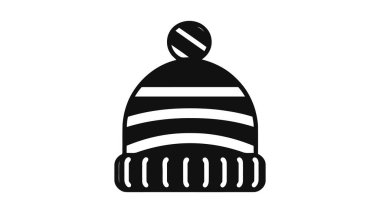 Kış şapkası ikonu. Basit düz dizayn vektörü, özet. Beyaz arkaplanda ponponu olan yün bir bere..