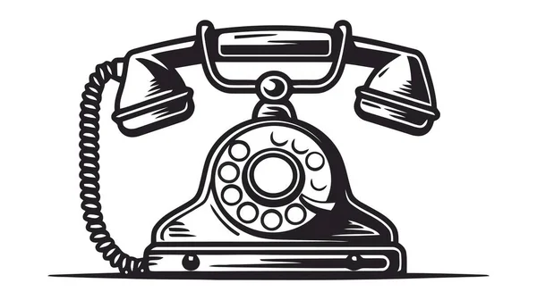 Векторний Логотип Ручної Ілюстрації Ретро Телефону Вінтажному Гравірованому Стилі — стоковий вектор