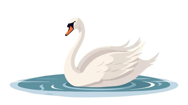 Swan Swims Lake Vector Illustration White Background — Stock Vector