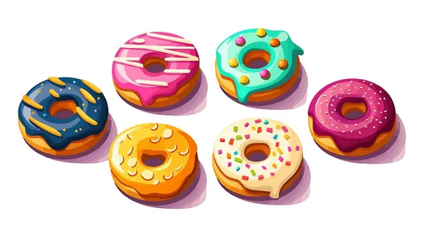Donuts Donut Vector Conjunto Aislado Sobre Fondo Blanco — Vector de stock