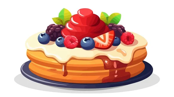 Vector Pancakes Illustration Baking Syrup Blueberries Raspberries Breakfast Concept — Stock Vector