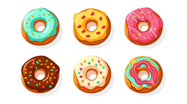 Donuts Donut Vector Set Isolated White Background — Stock Vector