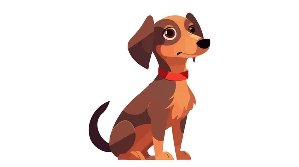 Happy Cartoon Puppy Sitting Portrait Cute Little Dog Wearing Collar — Stock Vector