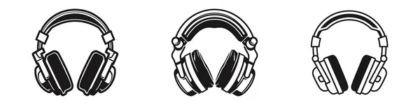 Kopfhörer Setzen Ein Schwarzes Icon Illustration Des Kopfhörervektors — Stockvektor