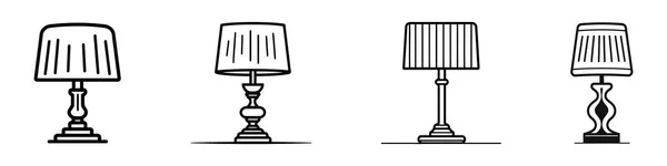 Набор Значков Настольной Лампы Силуэта Белом Фоне — стоковый вектор