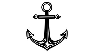 Çapa vektör simgesi logo tekne sembolü korsan dümen denizcilik basit çizim grafik karalama tasarımı.
