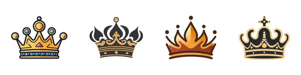 Yaratıcı Kral Kraliçelerin Vektör Koleksiyonu Sembol Logo Unsurlarını Taçlandırıyor Vektör — Stok Vektör