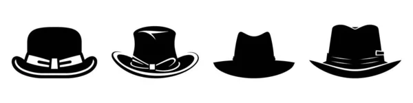 ブラックベクトル帽子セット ベクトルロゴ 白の背景に隔離されたアイコンセット — ストックベクタ