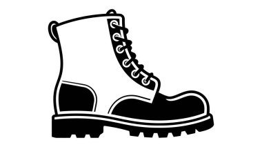 Çizme simgesi. Yürüyüş ayakkabısı ikonu. Vektör çizimi. Beyaz arkaplanda siyah ayakkabı sembolü.