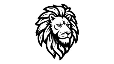 Aslan logosu vektör çizimi, amblem tasarımı. Aslan logosu, beyaz arkaplanda simge.