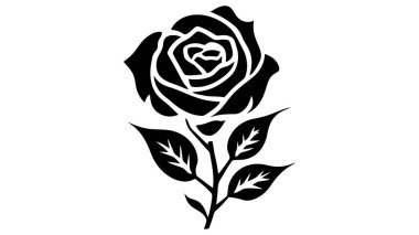 Beyaz arka planda izole edilmiş gül çiçeğinin siyah siluetleri. Logo, vektör simgesi.
