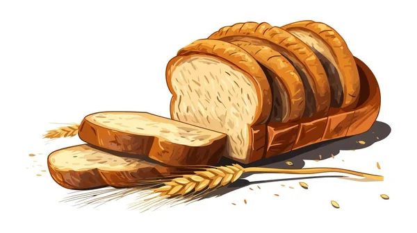 パンのイラスト 白を背景に小麦の小花とベクトルパン — ストックベクタ