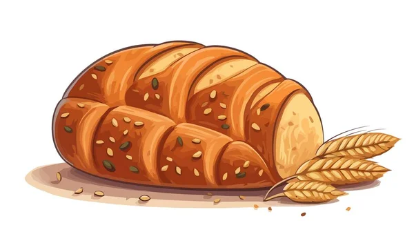 パンのイラスト 白を背景に小麦の小花とベクトルパン — ストックベクタ
