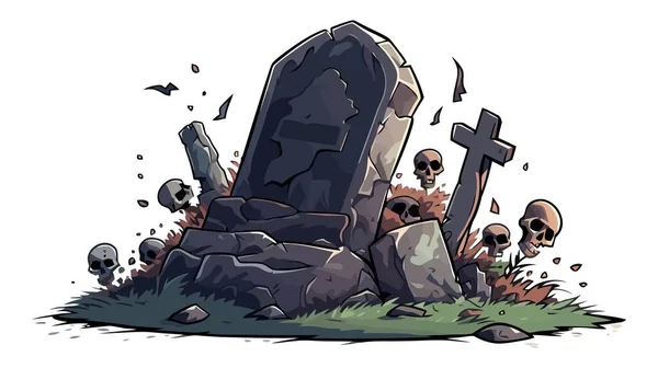 Odp Nagrobek Izolowany Ilustracja Halloween Nagrobek Grób Cmentarz Trawą Ilustracja — Wektor stockowy