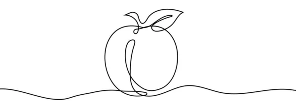 Peach Fruit Continuous Line Art Drawing Style Simple Black Sketch — Stock Vector
