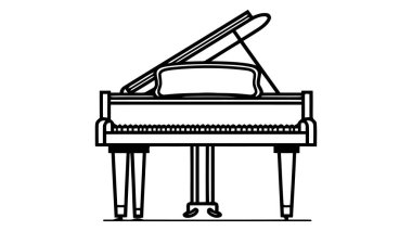 Piyano vektör ikonu, logo. Beyaz arkaplanda siyah piyano izole edildi.