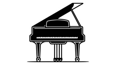 Piyano vektör ikonu, logo. Beyaz arkaplanda siyah piyano izole edildi.