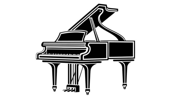 Piano vector icon, logo. Black piano isolated on white background.