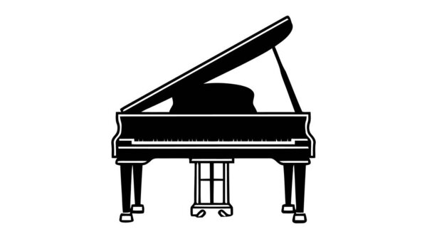 Piano vector icon, logo. Black piano isolated on white background.