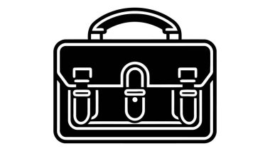 Evrak çantası siyah beyaz simgesi. Beyaz arkaplanda vektör illüstrasyonu.