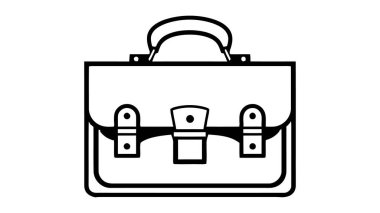 Evrak çantası siyah beyaz simgesi. Beyaz arkaplanda vektör illüstrasyonu.