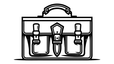 Evrak çantası siyah beyaz simgesi. Beyaz arkaplanda vektör illüstrasyonu.