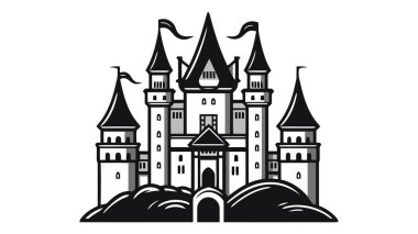 Vektör siyah kale ikonu, logo. Vektör illüstrasyonu beyaz arkaplanda izole edildi.