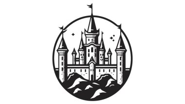 Vektör siyah kale ikonu, logo. Vektör illüstrasyonu beyaz arkaplanda izole edildi.