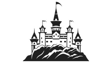 Vektör siyah kale ikonu, logo. Vektör illüstrasyonu beyaz arkaplanda izole edildi.